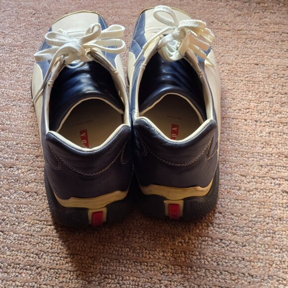 PRADA VINTAGE Leather Sneakers l  Navy Cream Blue Driver\'s license  l  s  8 1/2 main image 5